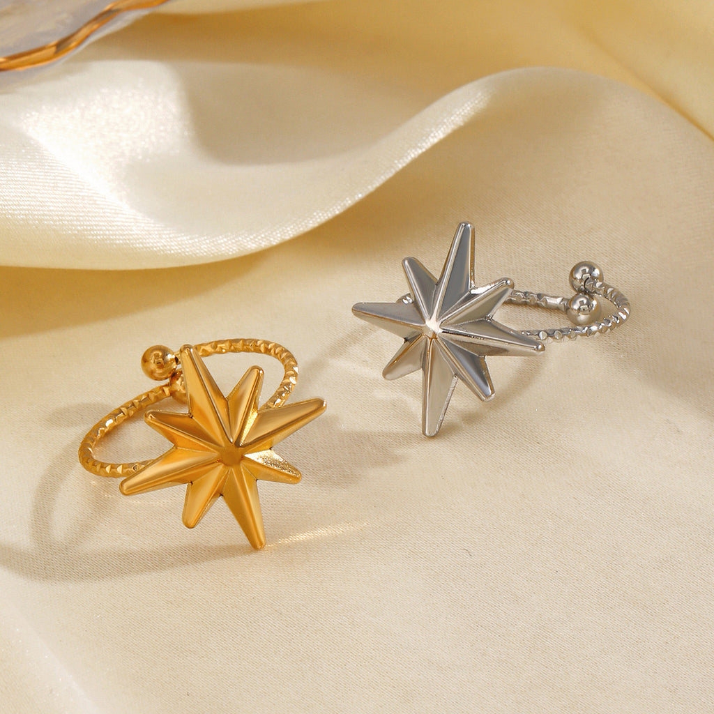 Star design stainless steel tarnish free water resistant adjustable size gold&silver ring