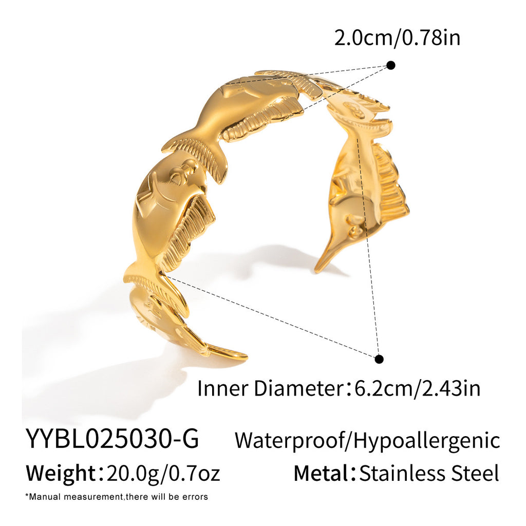 Fish ocean inspired design adjustable bangle stainless steel silver&gold tarnish free