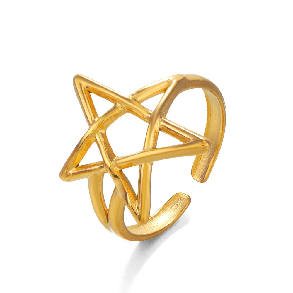 Five-pointed star adjustable stainless steel water-resistant ring