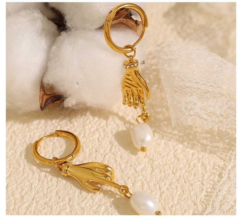 Fresh water pearls with hand cool dangle style earrings stainless steel tarnish free water resistant