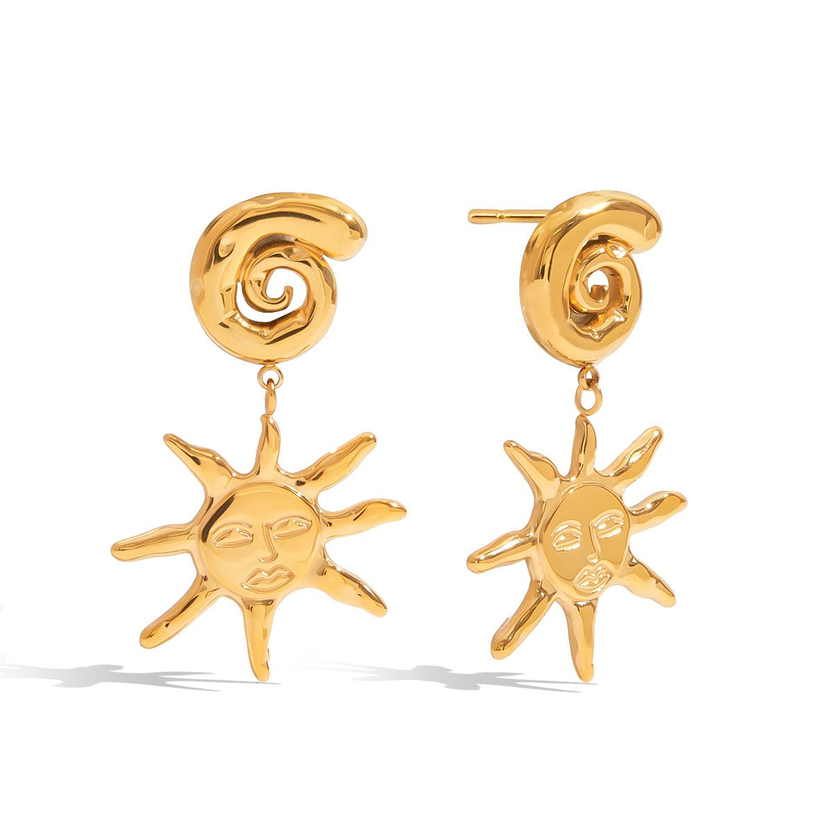Sun with swirl fashion unique design dangle earrings stainless steel tarnish free