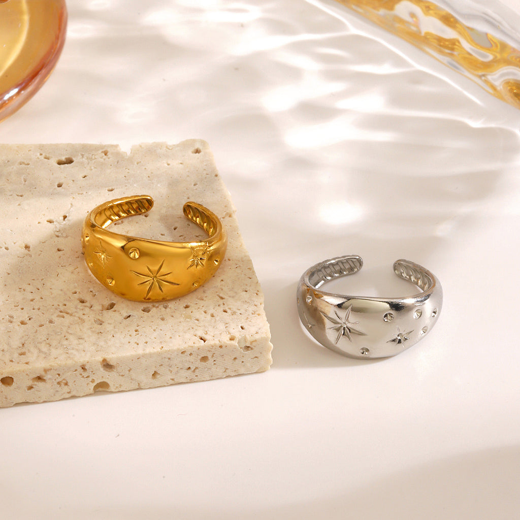 Starry sky design chunky adjustable ring stainless steel tarnish free water resistant