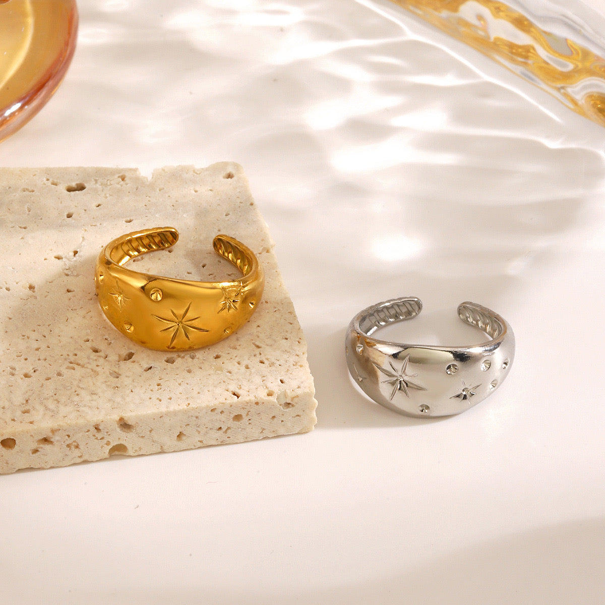 Starry sky design chunky adjustable ring stainless steel tarnish free water resistant