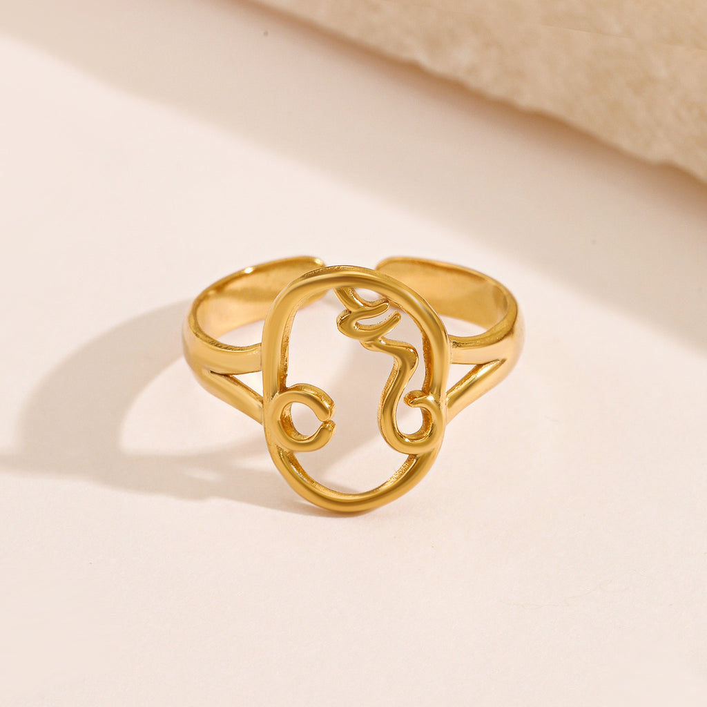 Face design adjustable size ring stainless steel tarnish free water resistant