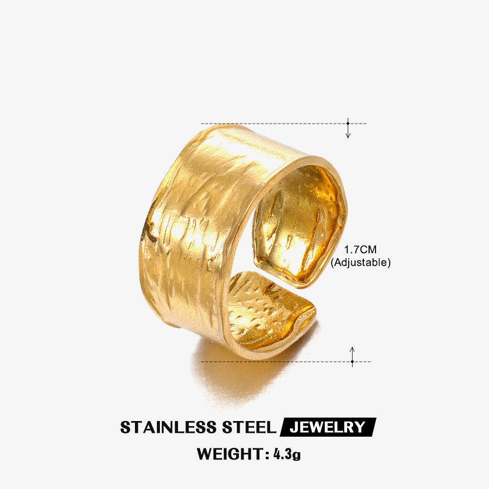 Shiny texture simple adjustable ring gold & silver stainless steel water resistant tarnish free