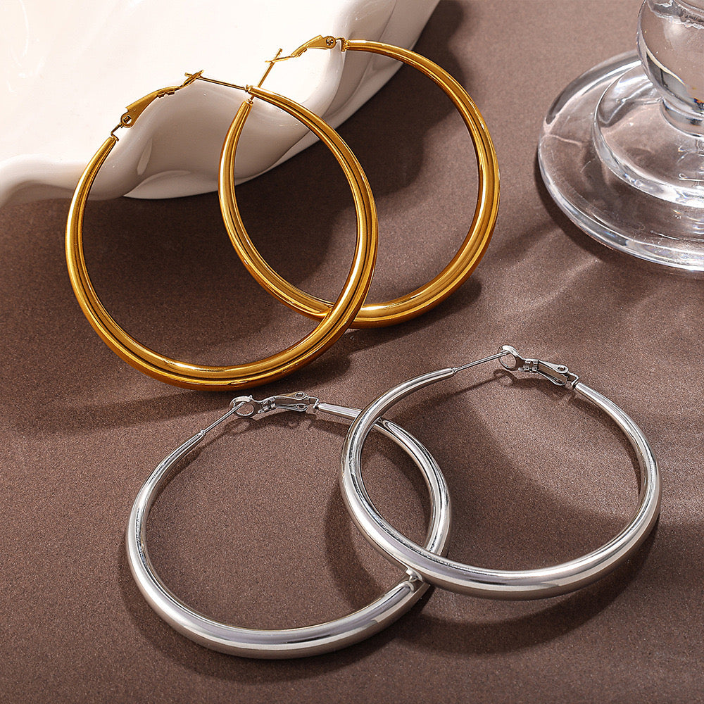 Large 60cm essential hoops earrings gold&silver stainless steel tarnish free