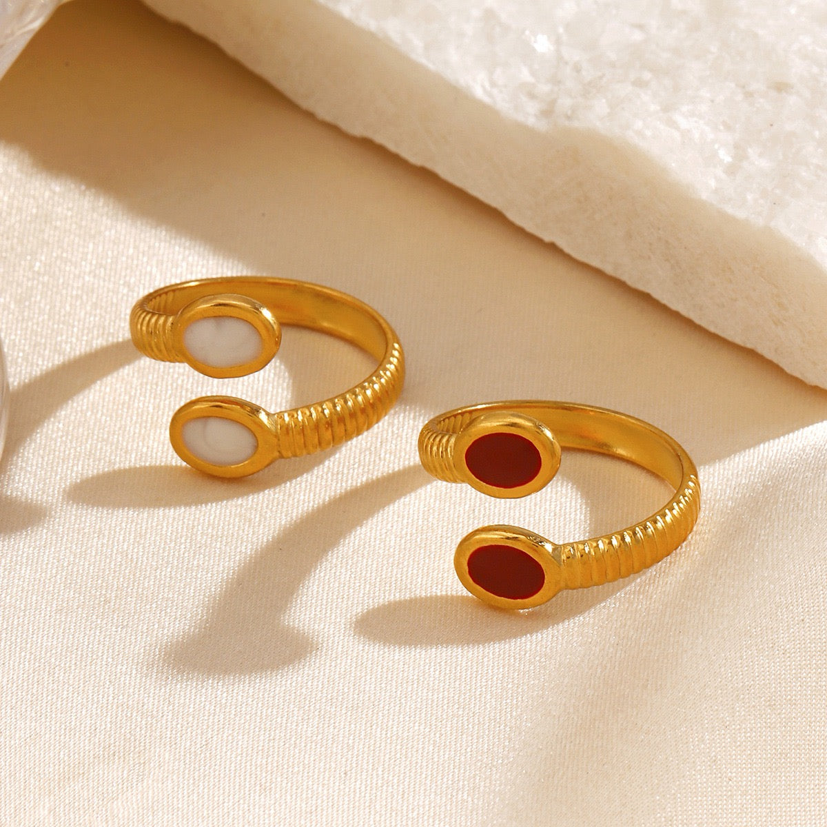 color oval with pattern open ring stainless steel water-resistant