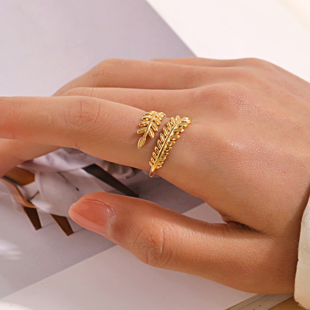 Fairy tree leaf adjustable silver & gold ring stainless steel tarnish free