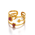 Sun moon star with pink stone adjustable 3 layer ring tarnish free stainless steel