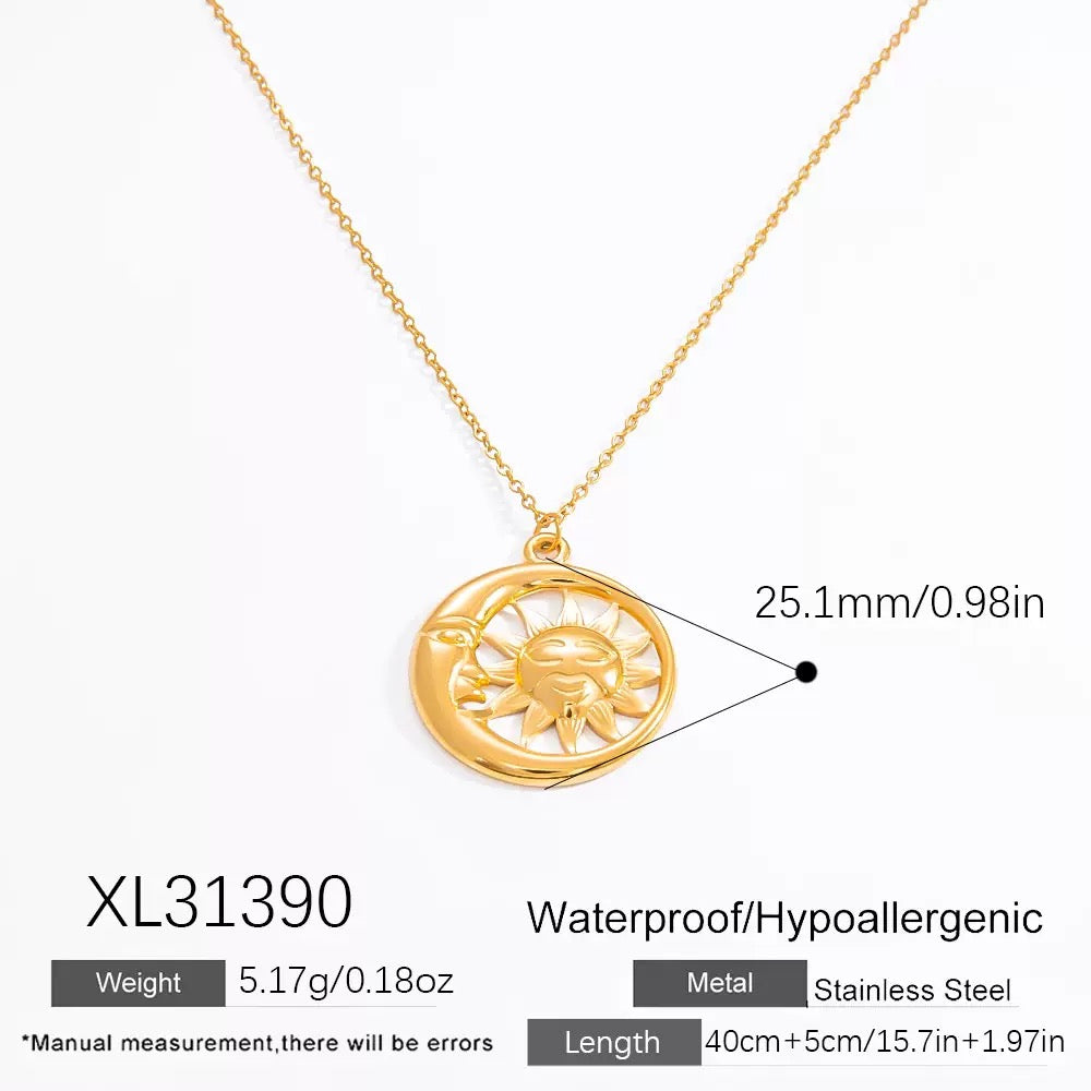 Sun and moon energy support necklace stainless steel tarnish free