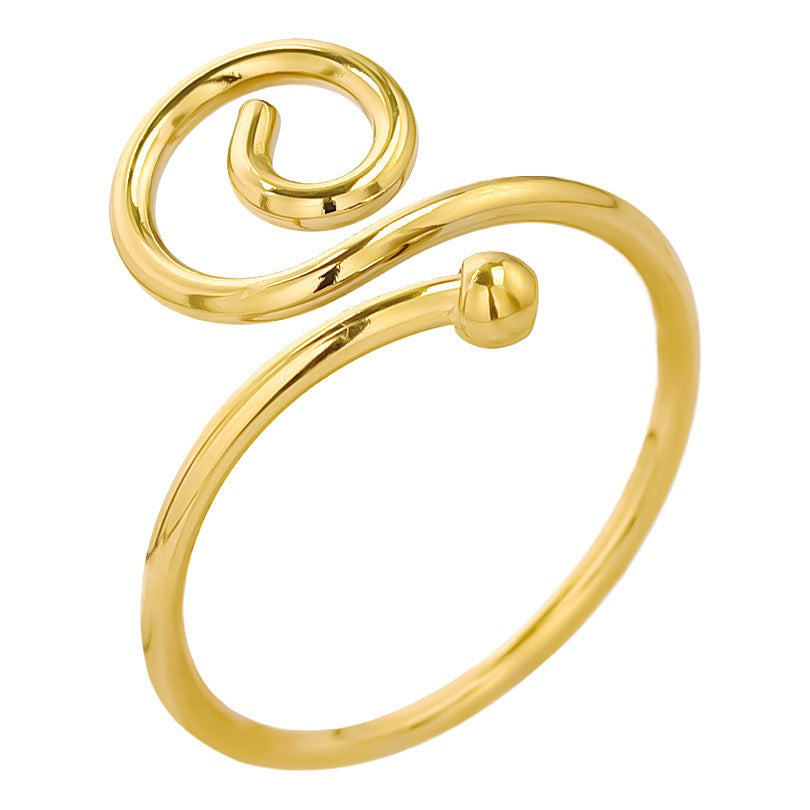 Swirl ocean inspired simple adjustable open ring stainless steel tarnish free water resistant