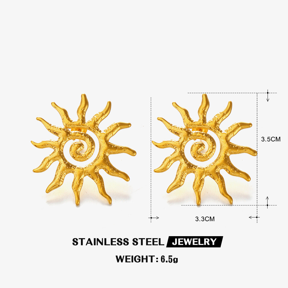 Large Sun with swirl pattern stylish studs earrings stainless steel