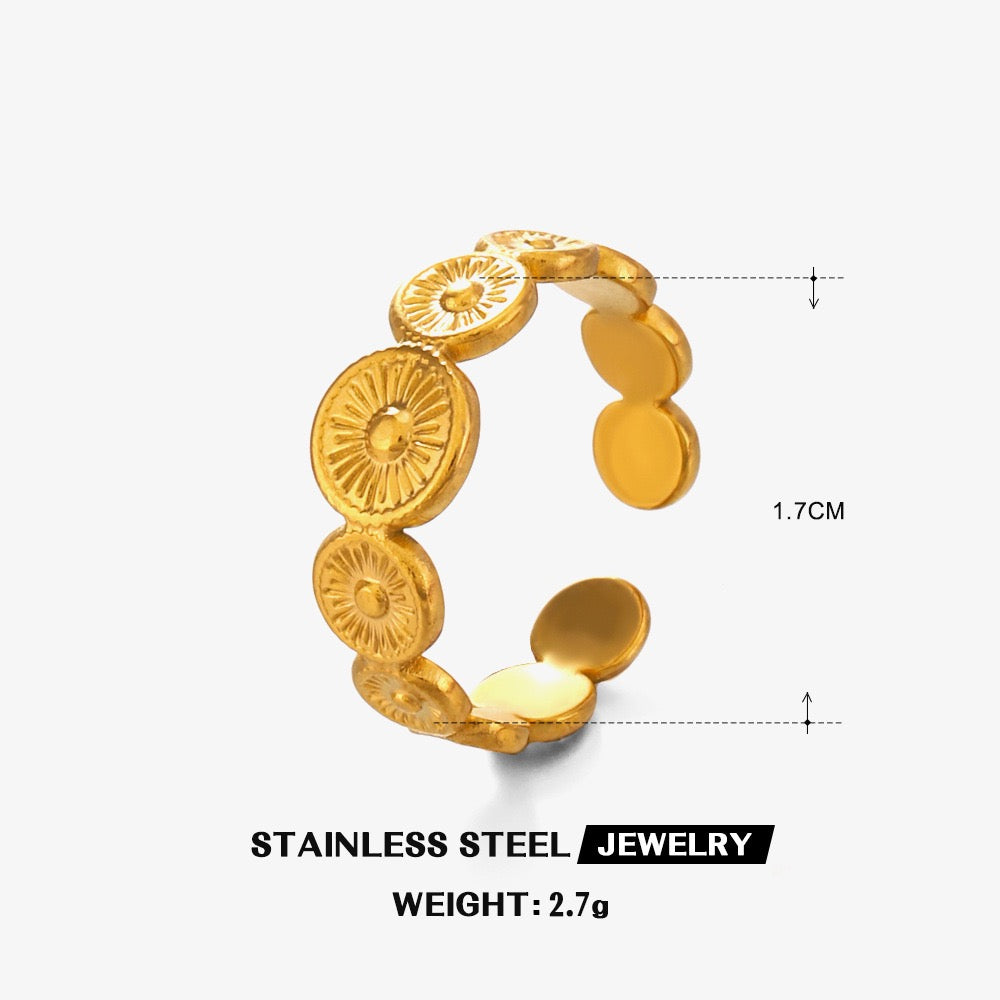 Ethnic style little sun circles adjustable stainless steel tarnish free ring