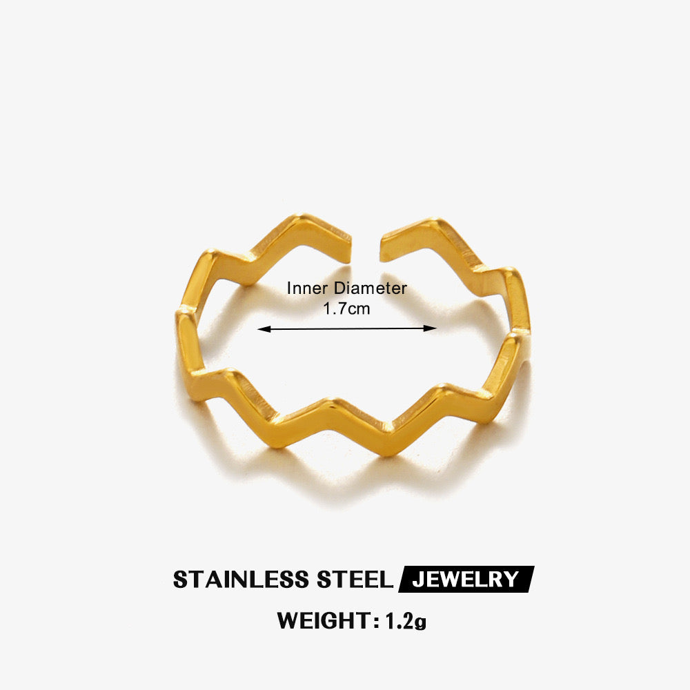 Wavy classic design stainless steel tarnish free water resistant adjustable size ring