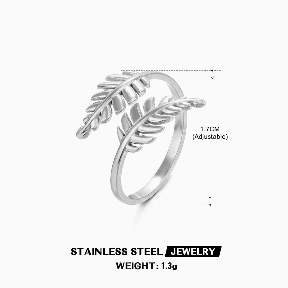 Tree leaf adjustable ring stainless steel water resistant tarnish free