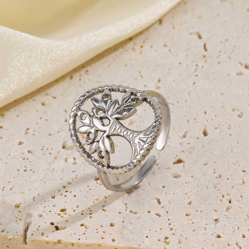 Tree life design stainless steel tarnish free adjustable size gold& silver ring