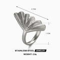 Ginkgo leaf inspired stylish adjustable ring stainless steel water resistant