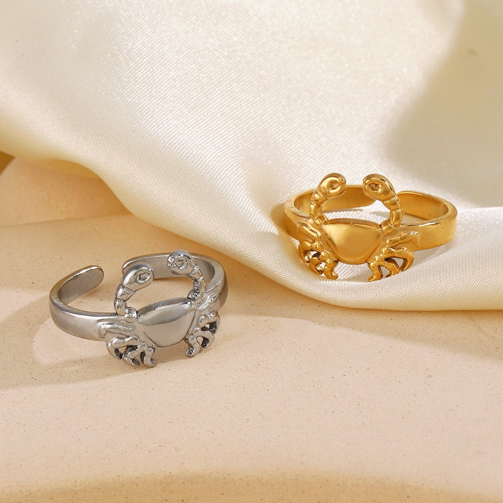 Little crab ocean beach style adjustable open ring stainless steel tarnish free