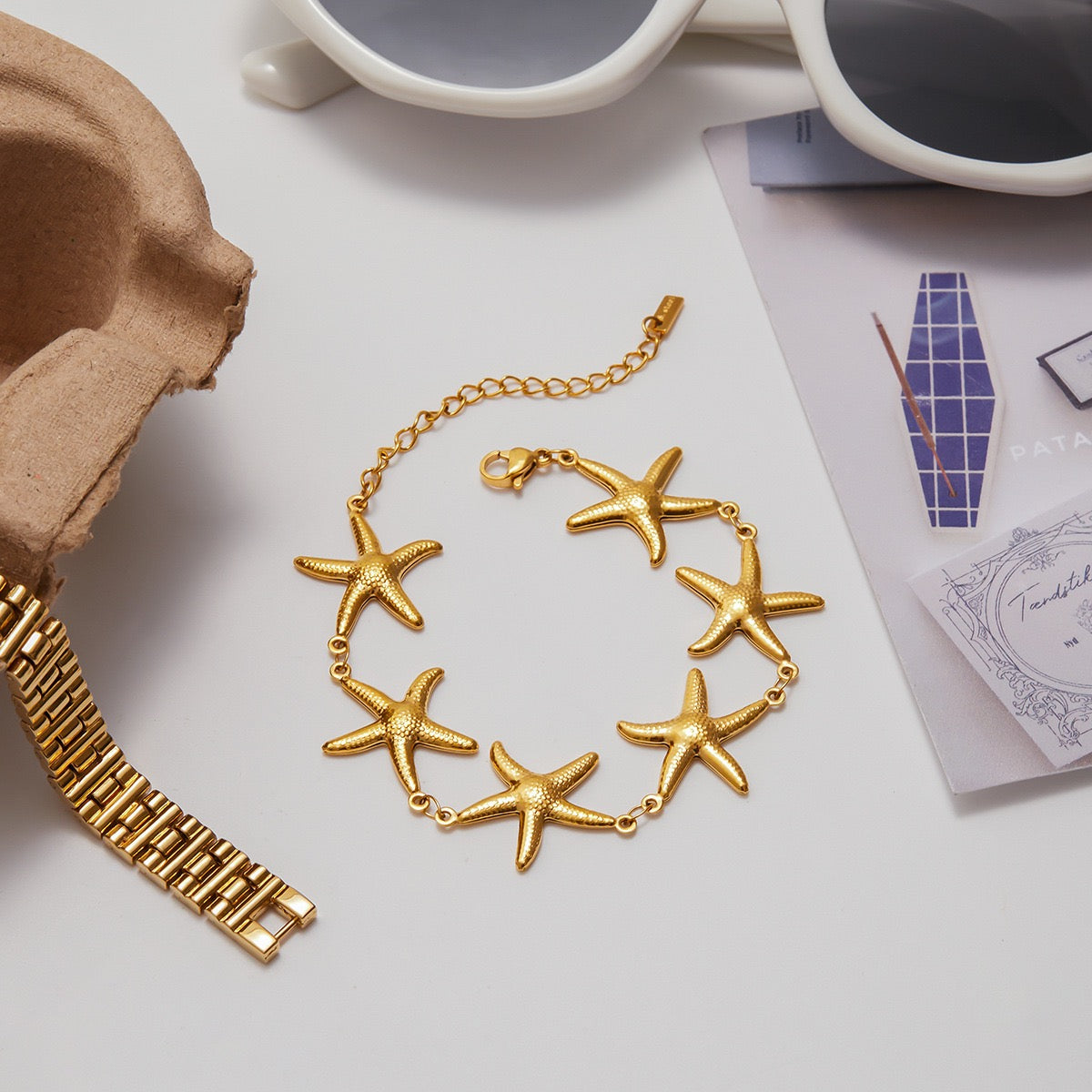 Large Star fish adjustable bracelet stainless steel tarnish free