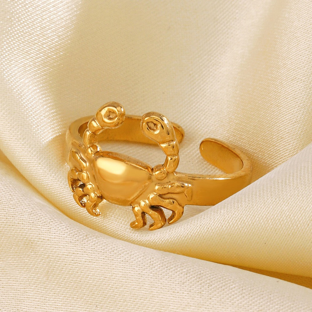 Little crab ocean beach style adjustable open ring stainless steel tarnish free