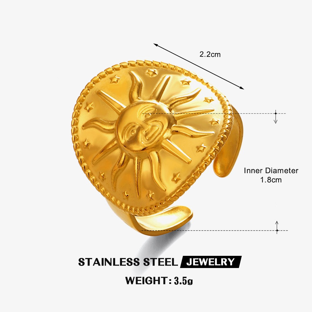 Energy Sun stainless steel water resistant tarnish free adjustable size ring
