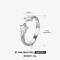 2 little stars adjustable open ring stainless steel water-resistant