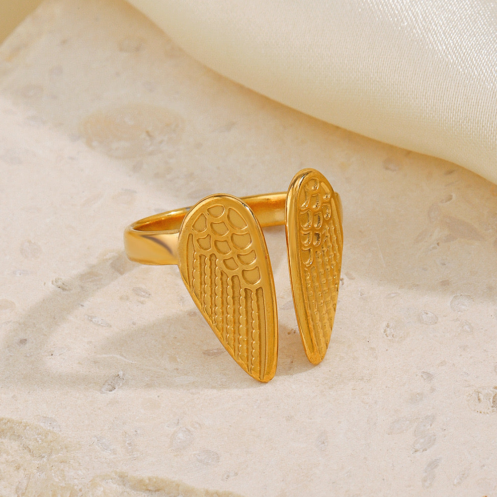 Angle wing design adjustable ring stainless steel water resistant tarnish free