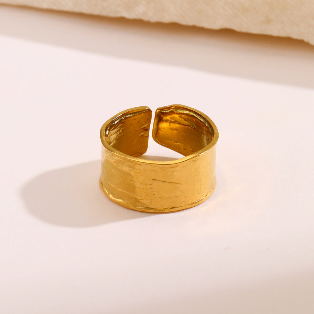 Shiny texture simple adjustable ring gold & silver stainless steel water resistant tarnish free