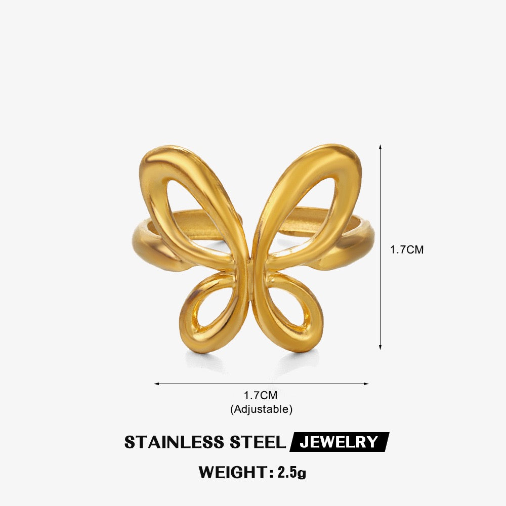 Butterfly shape design adjustable stainless steel water-resistant ring