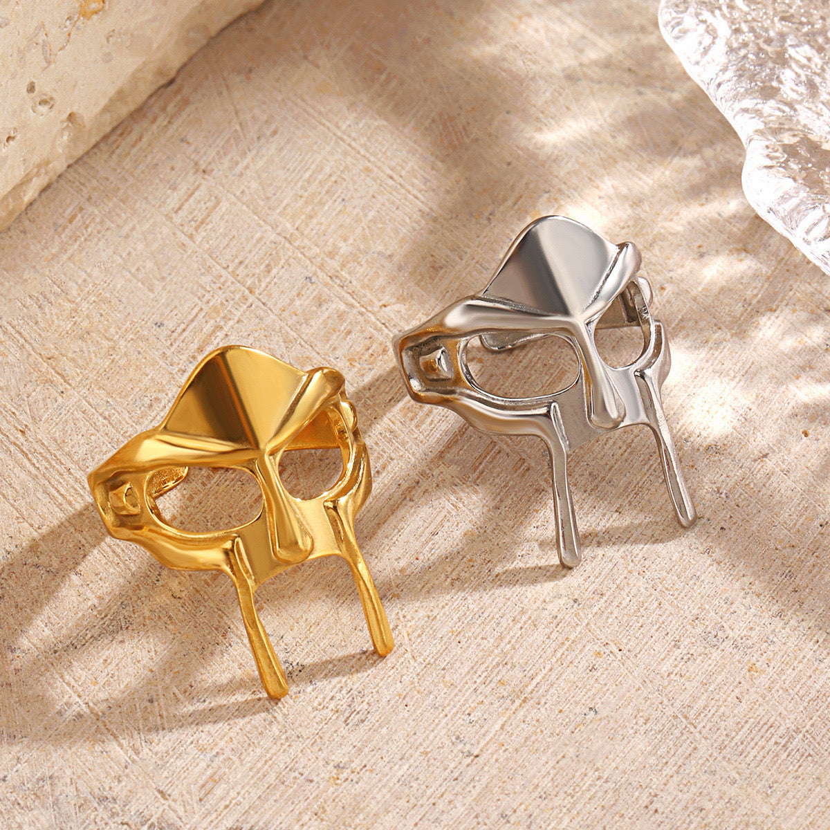 Armour head design adjustable size gold&silver ring stainless steel tarnish free