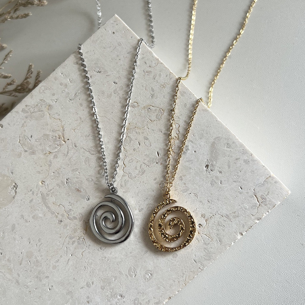 Swirl ocean inspired design silver&gold necklace stainless steel tarnish free water resistant