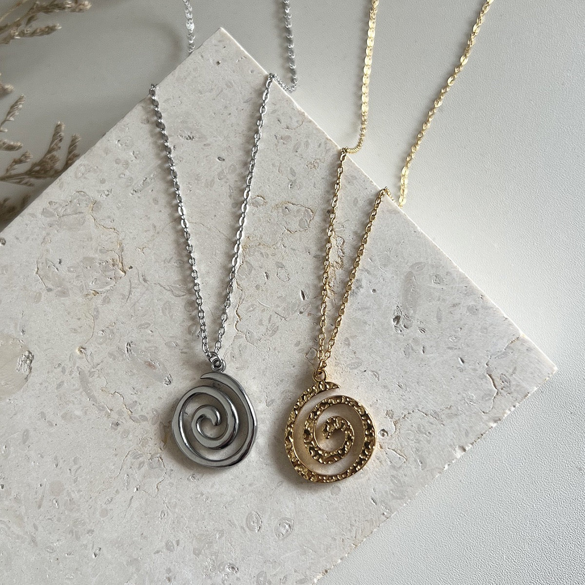 Swirl ocean inspired design silver&gold necklace stainless steel tarnish free water resistant