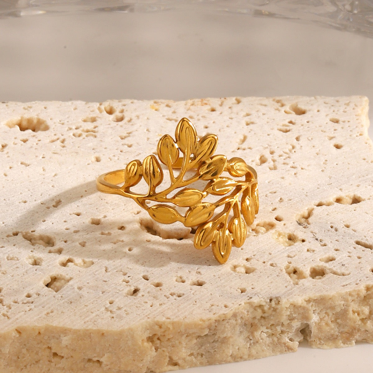 Small leaves design adjustable open ring stainless steel water resistant