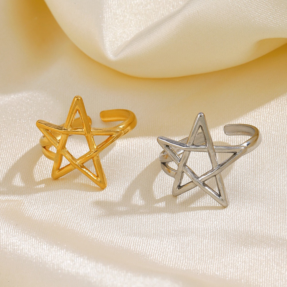 Five-pointed star adjustable stainless steel water-resistant ring