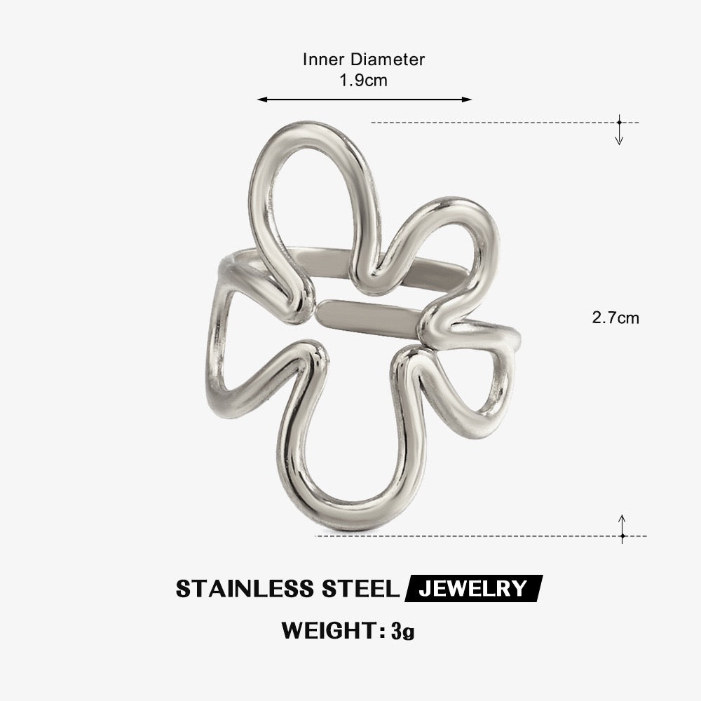 Large geometric floral shapes adjustable open ring stainless steel water-resistant