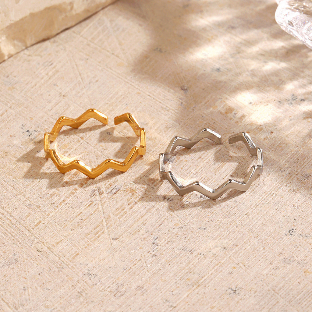 Wavy classic design stainless steel tarnish free water resistant adjustable size ring