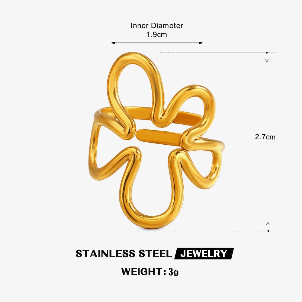 Large geometric floral shapes adjustable open ring stainless steel water-resistant