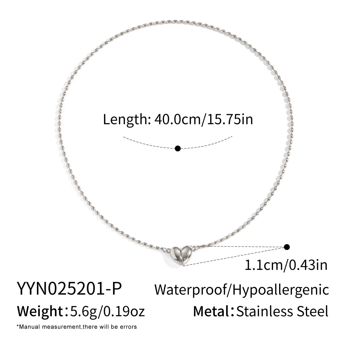 Classic love Heart magnet open design necklace stainless steel tarnish free