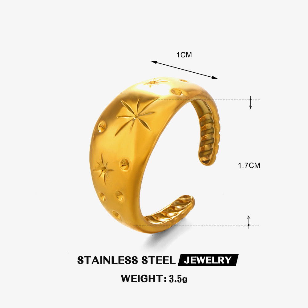 Starry sky design chunky adjustable ring stainless steel tarnish free water resistant