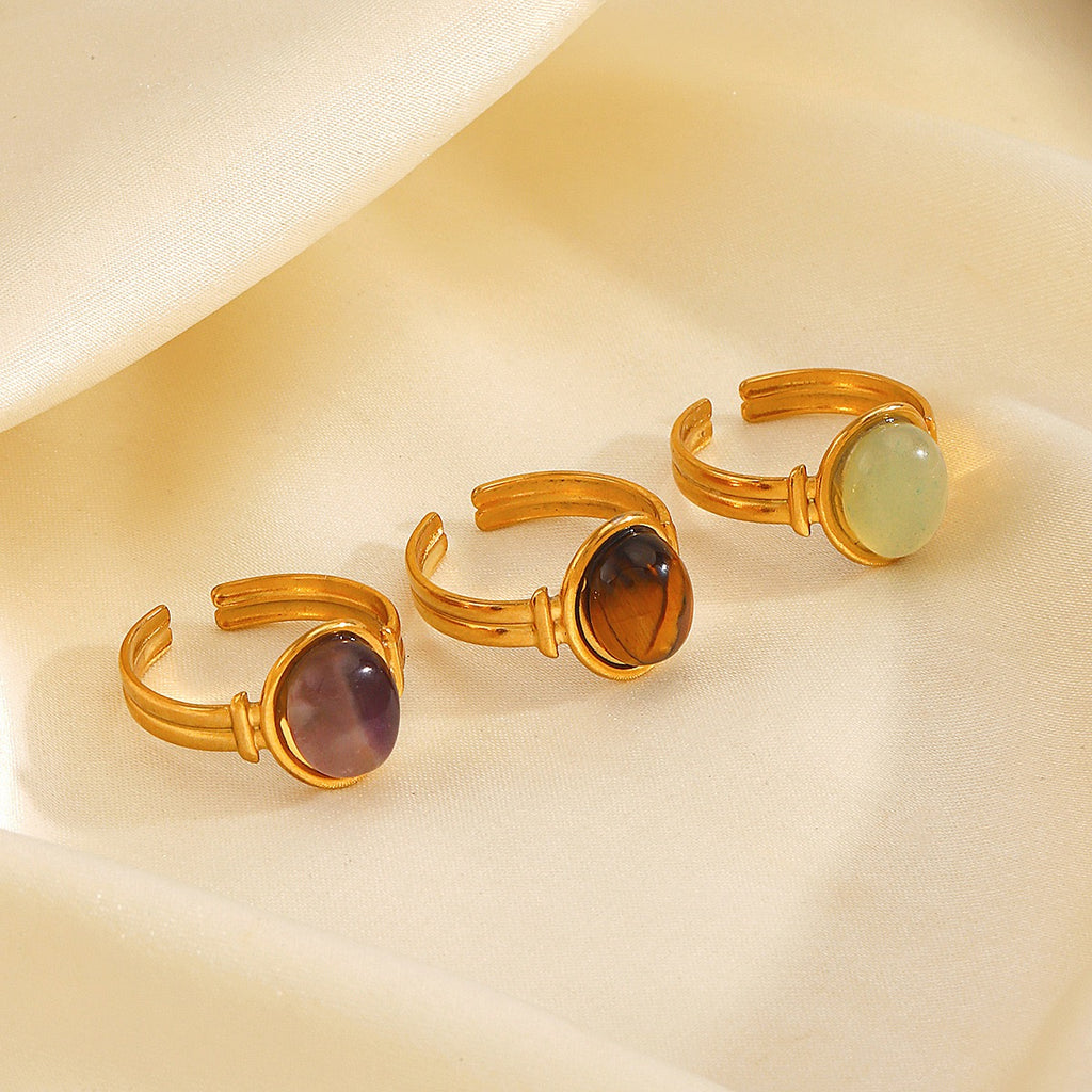 Stone circles classic energy design adjustable open ring stainless steel water resistant