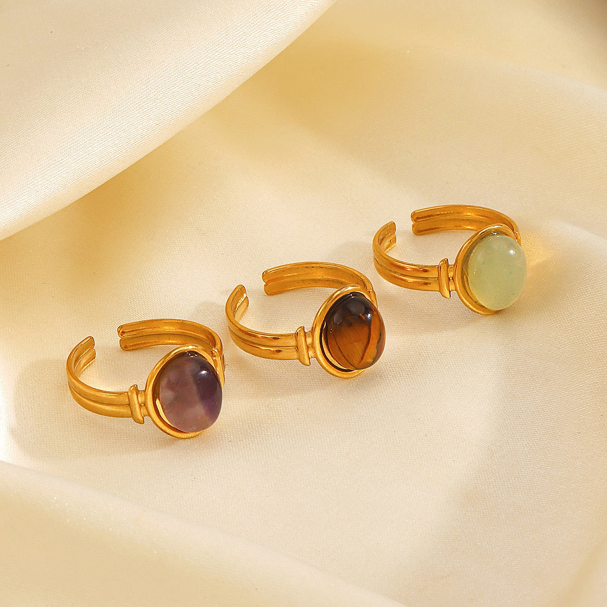 Stone circles classic energy design adjustable open ring stainless steel water resistant