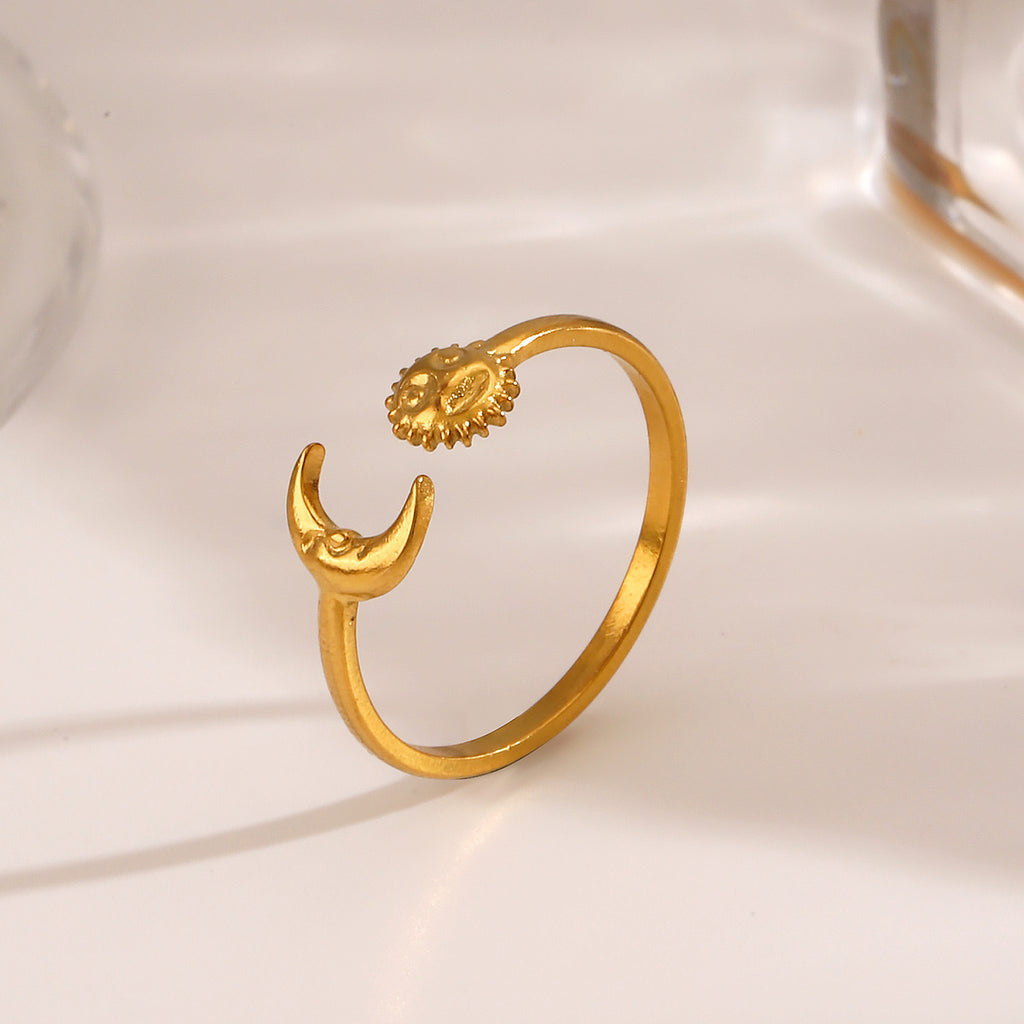 Energy design with Sun and Moon adjustable open ring Stainless steel tarnish free water resistant