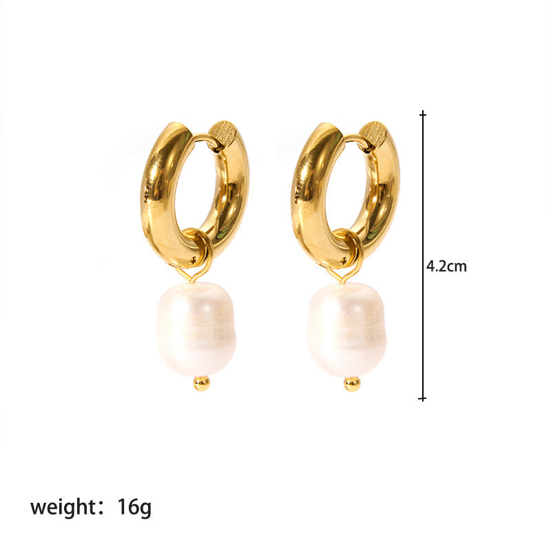 Fresh water pearls with chunky hoops earrings stainless steel water resistant