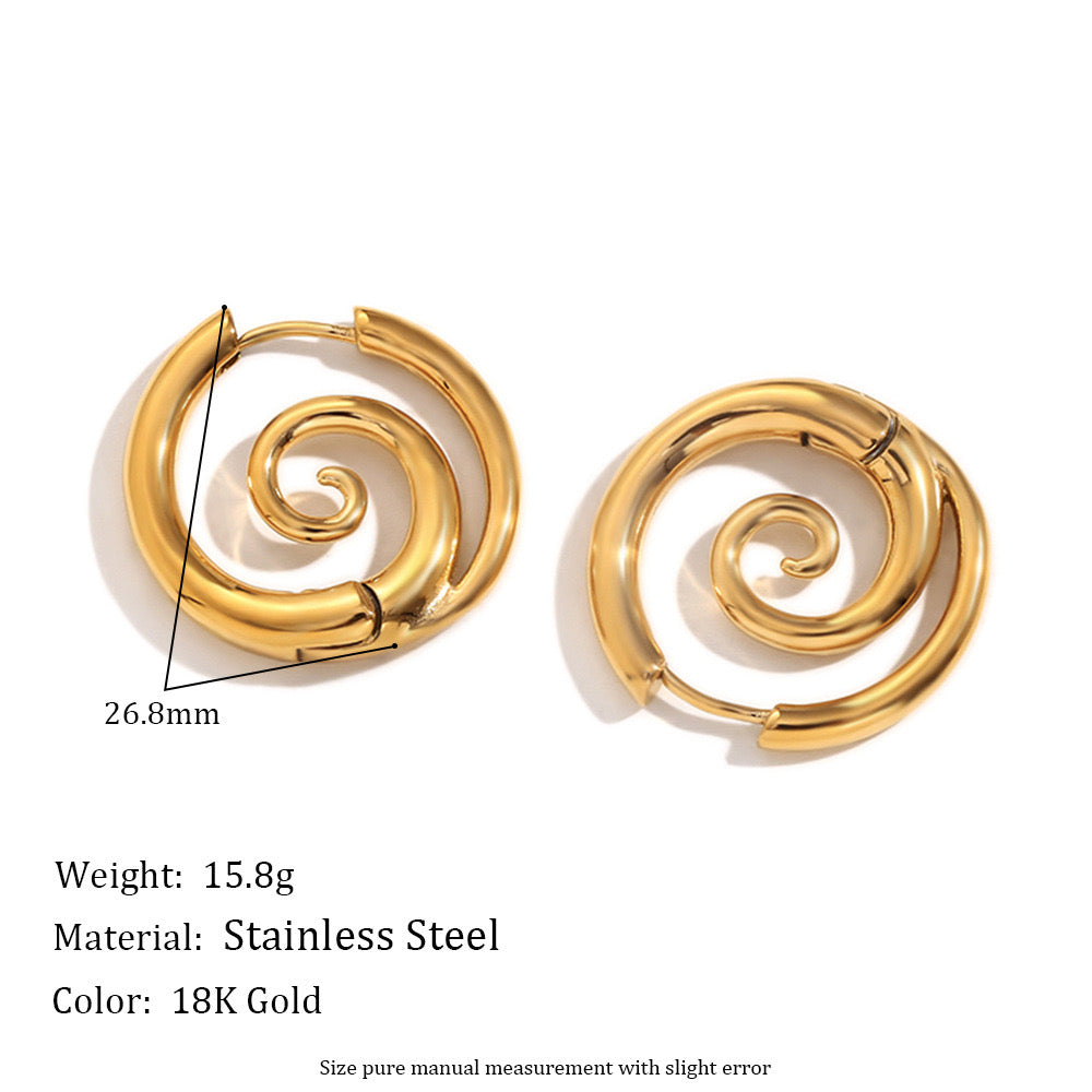 Swirls ocean inspired hoops earrings in silver&gold stainless steel waterproof