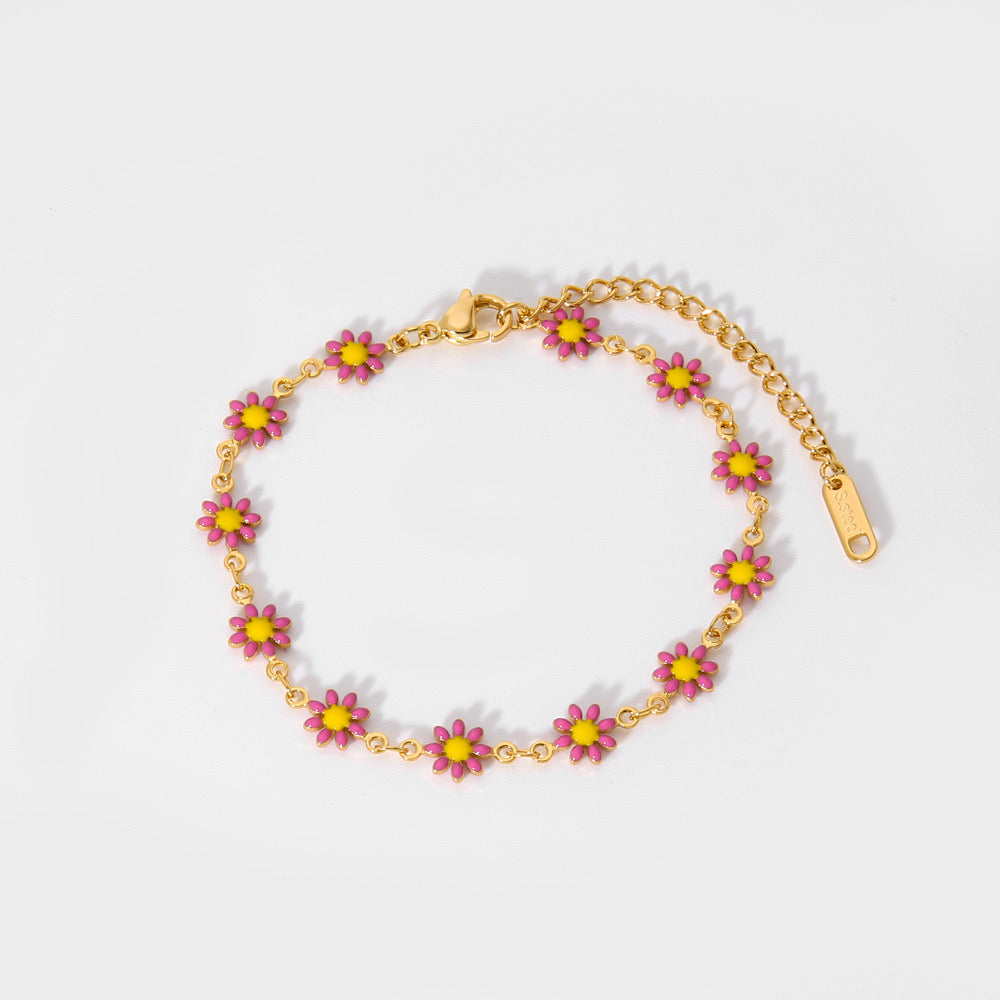 Daisy design stainless steel adjustable bracelet water resistant