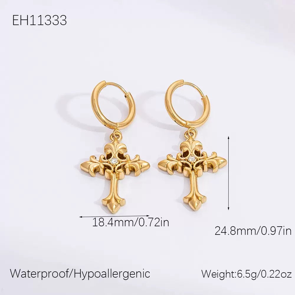 Cross with diamond fashion design dangle earrings stainless steel tarnish free