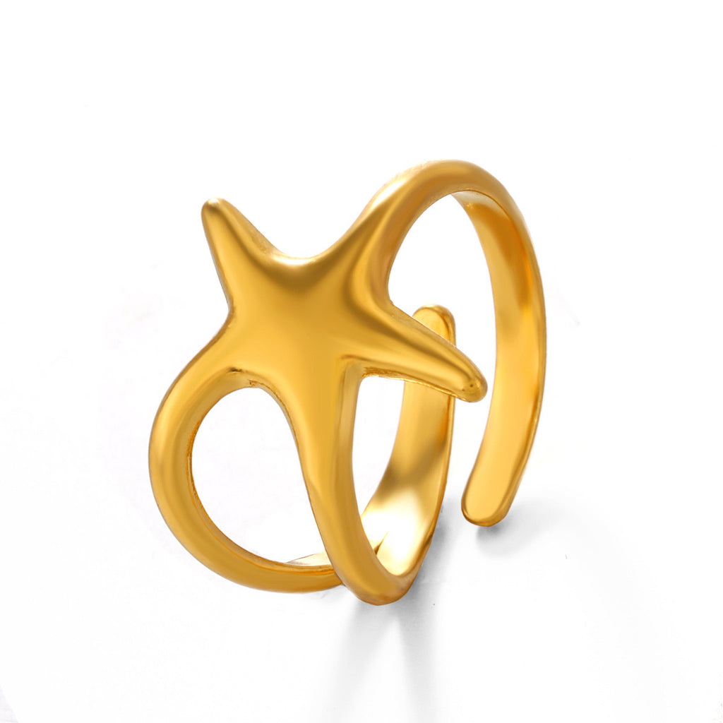 Ocean starfish design stainless steel tarnish free water resistant adjustable size ring