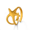 Ocean starfish design stainless steel tarnish free water resistant adjustable size ring