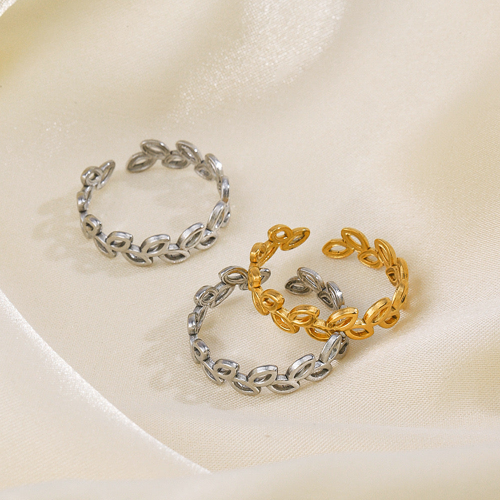 Leaf design stainless steel tarnish fee adjustable size ring
