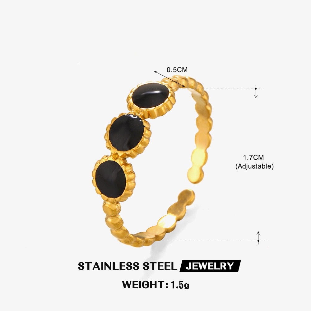 3 Black or white small circles design stainless steel tarnish free adjustable ring